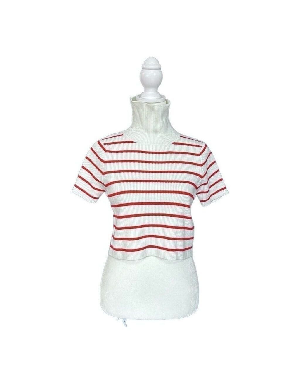 Callahan Lucy Red & White Stripe Turtleneck Short Sleeve Cropped Sweater Size XS